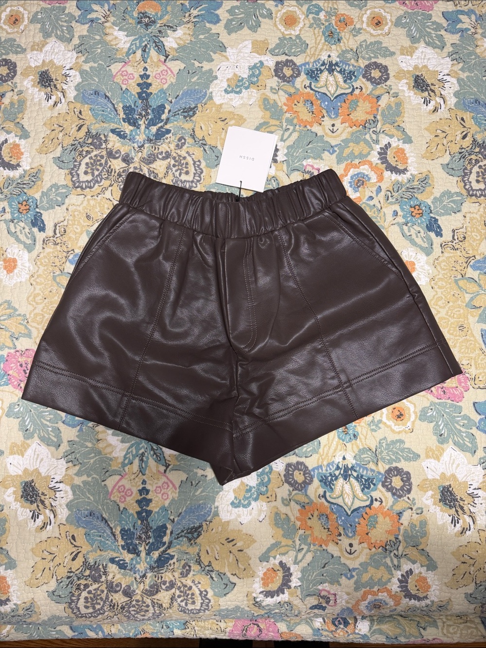 Dissh High-Waist Faux Leather Shorts in Dark Brown